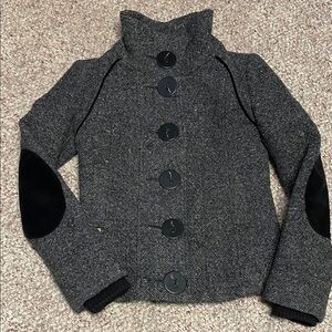 Soia and kyo wool Button-Up Jacket with Black velvet Accents